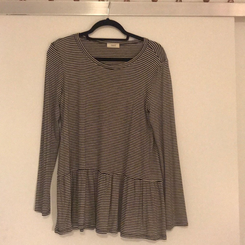 Navy and white striped peplum top